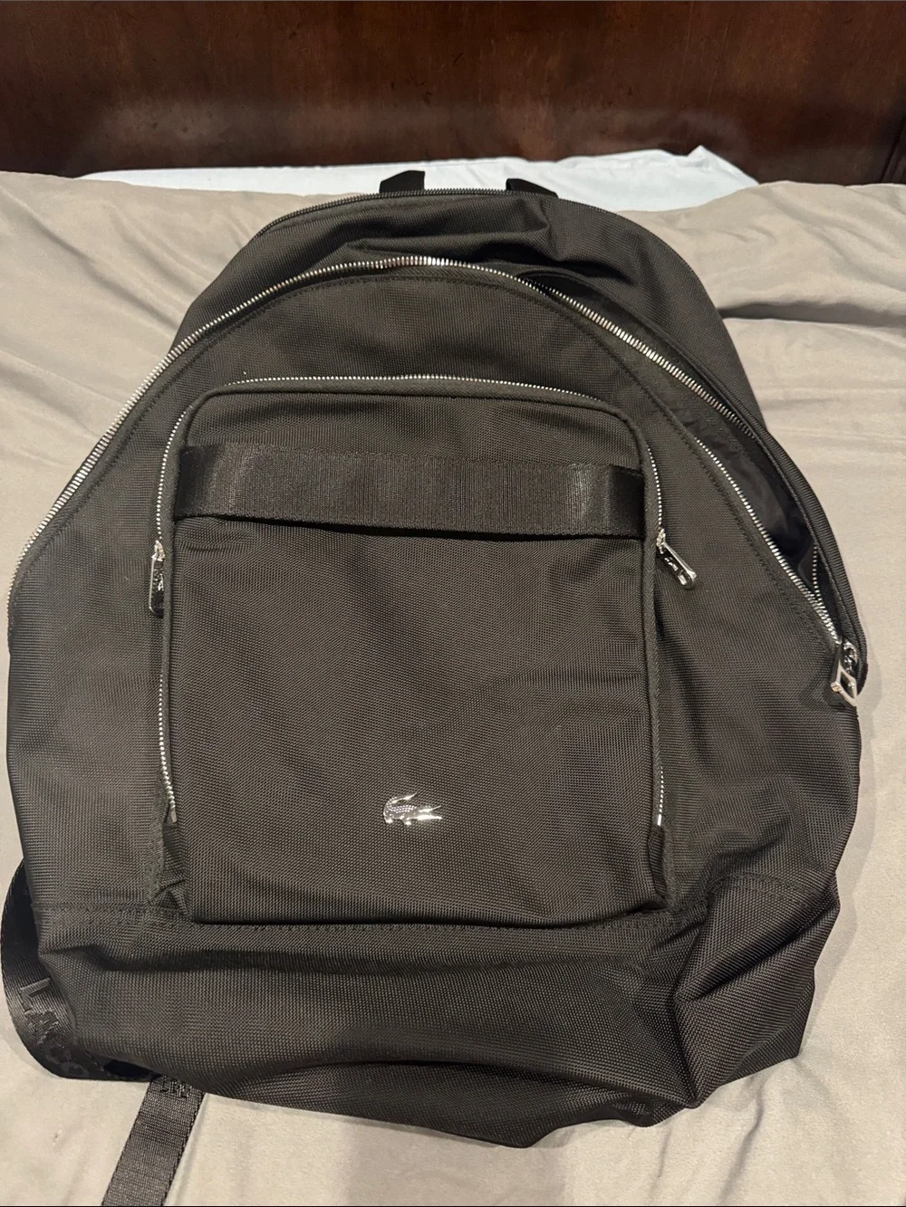 Lacoste Black Men's Backpack with Silver Logo Accent